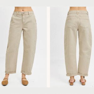 mid rise fit barrel roll up jeans