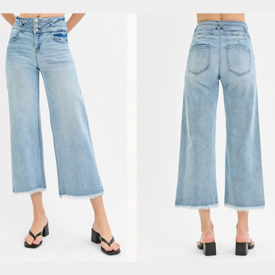 mid rise fit barrel roll up jeans